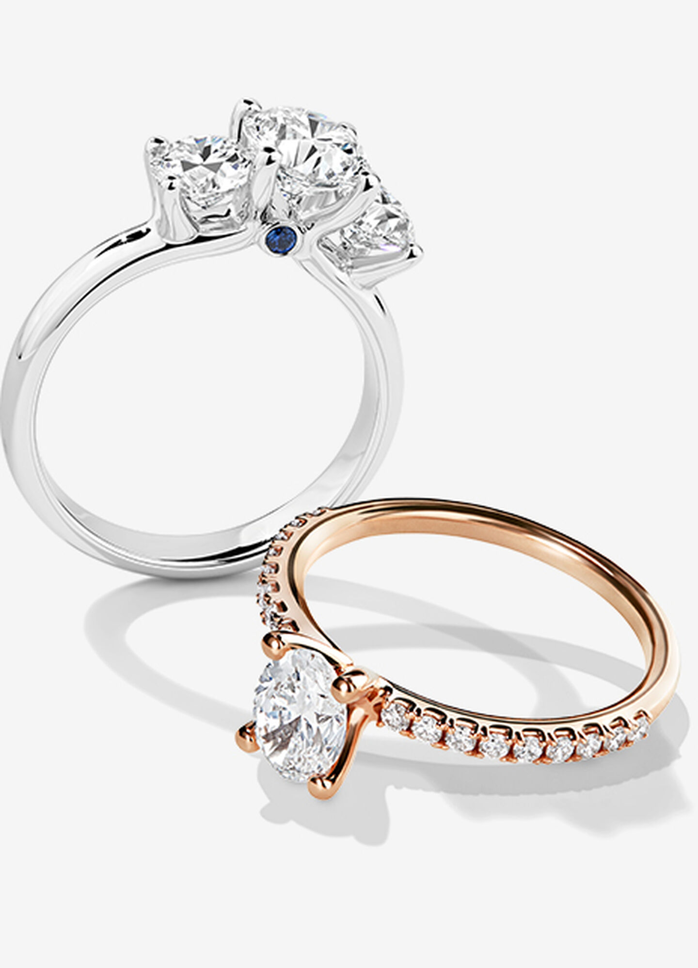 Birks diamond engagement rings on a white background.